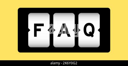 Schwarze Farbe in Wort FAQ (Abkürzung für Frequently Asked Questions) auf Slot-Banner mit gelbem Hintergrund Stock Vektor