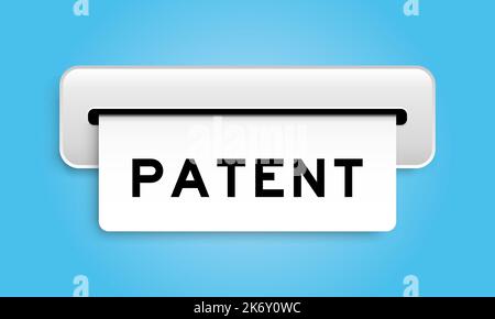 Weißes Coupon-Banner mit Wort Patent von Maschine auf blauem Hintergrund Stock Vektor