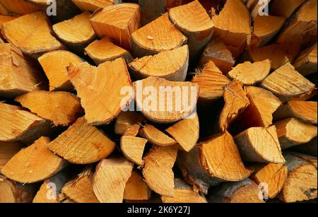 Aufstapelbare Holzstämme im Brennholzlager Stockfoto