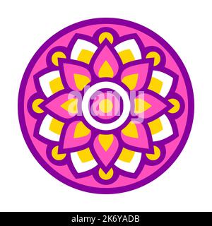 Einfaches geometrisches Blumenmandala in hellen Farben, kreisförmiges Ornament. Vektor-Logo-Design, isolierte Clip Art Illustration. Stock Vektor