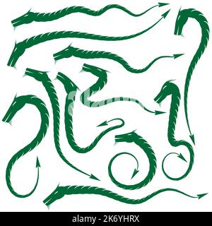 Symbol für grünen magischen Drachen isoliert auf weißem Hintergrund gesetzt Stock Vektor
