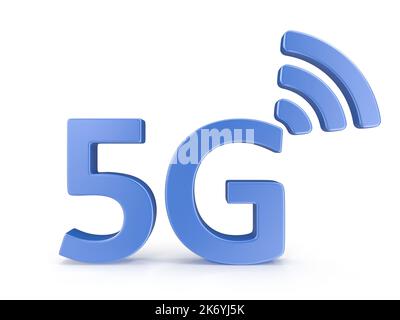 5G Verbindungssymbol , Dies ist ein 3D gerendertes computergeneriertes Bild. Isoliert auf Weiß. Stockfoto
