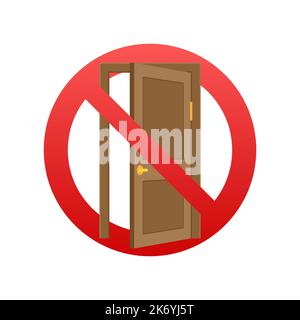 Hinweis: Schild „Tür Geschlossen Halten“. Öffnen Sie die Tür. Vektorgrafik. Stock Vektor
