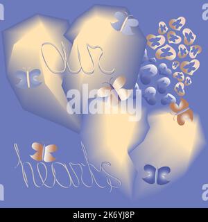 Grußkarte mit zwei farbigen Herzen und Schmetterlingen zum valentinstag Stock Vektor