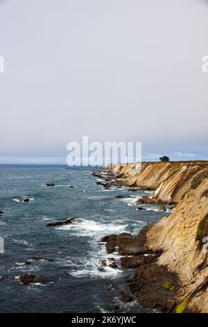 Blick auf den Point Arena Leuchtturm an einer felsigen Küste in Kalifornien auf der historischen Route 101 Stockfoto