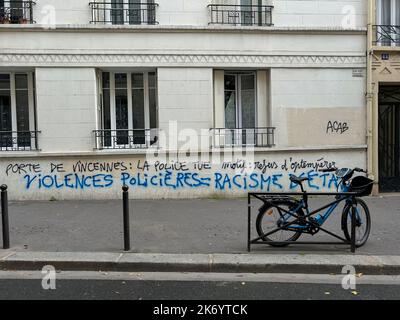 Paris, Frankreich, Wall Graffitti on Street ART, 12. District, Protest gegen Polizeigewalt, Zwischenfall Porte de Vincennes Stockfoto