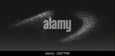 Zuckerpulverspritzer, fliegendes Salz, Backmehl Draufsicht. Weißes Pulver. Stock Vektor