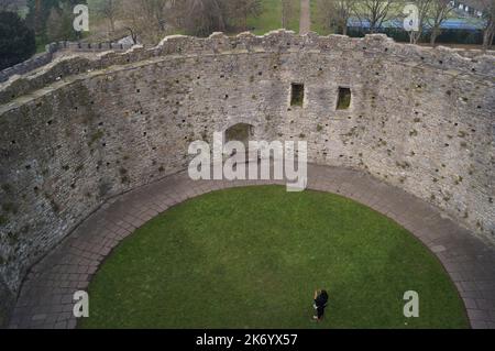 Cardiff Castle: Luftaufnahme des Innenraums des Normannischen Bergfried Stockfoto