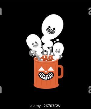 Tasse und Geist. Der Dampf aus dem Becher ist wie ein Phantom. Halloween Illustration Vektor Stock Vektor
