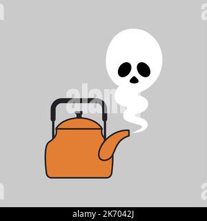 Teekannen und Geister. Der Dampf aus dem Wasserkocher ist wie ein Phantom. Halloween Illustration Vektor