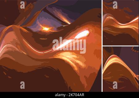 Nachtlandschaft – abstrakter, welliger Hintergrund. Drei Optionen. Hintergründe mit Leuchteffekt für Innenraumlösungen, Cover, Scrapbooking, Modetrends Stockfoto