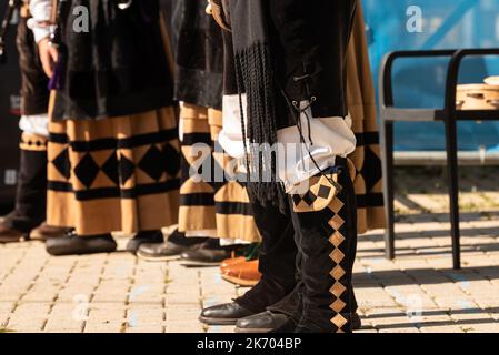 galizische Musikgruppe in traditioneller Tracht während der kulturellen Solidaritätsveranstaltung mit der ukraine Stockfoto