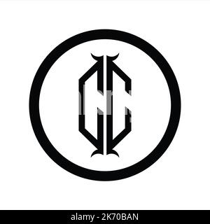 CC Logo Monogram Letter mit sechseckiger Designvorlage in Hornform Stockfoto