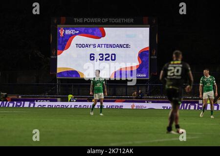 Leeds, Großbritannien. 16. Oktober 2022. Heutige Teilnahme 6,3320 während des Rugby League World Cup 2021-Spiels Jamaika gegen Irland im Headingley Stadium, Leeds, Großbritannien, 16.. Oktober 2022 (Foto von Mark Cosgrove/News Images) in Leeds, Großbritannien am 10/16/2022. (Foto von Mark Cosgrove/News Images/Sipa USA) Quelle: SIPA USA/Alamy Live News Stockfoto