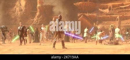 HAYDEN CHRISTENSEN, NATALIE PORTMAN, Samuel L. Jackson, EWAN MCGREGOR, Star Wars: Episode II - Angriff der Klonkrieger 2002 Stockfoto