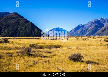 Mount Tasman Valleys , Aoraki Mt Cook Nationalpark Südliche Alpen Berg Südinsel Neuseeland. Stockfoto