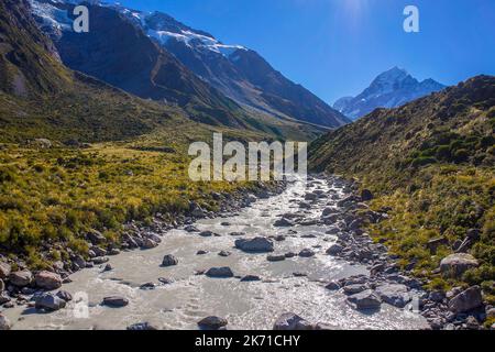 Mount Tasman Valleys, Aoraki Mt Cook Nationalpark Südliche Alpen Berg Südinsel Neuseeland Stockfoto