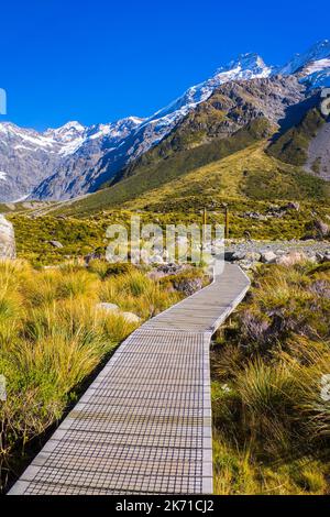 Mount Tasman Valleys , Aoraki Mt Cook Nationalpark Südliche Alpen Berg Südinsel Neuseeland. Stockfoto