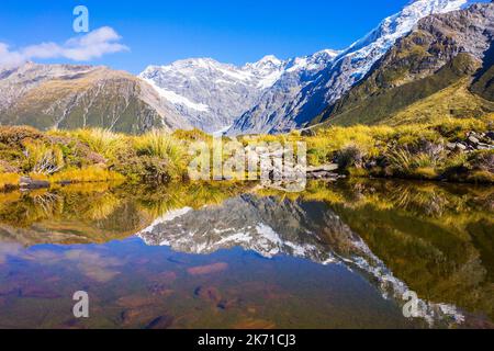 Mount Tasman Valleys, Aoraki Mt Cook Nationalpark Südliche Alpen Berg Südinsel Neuseeland Stockfoto