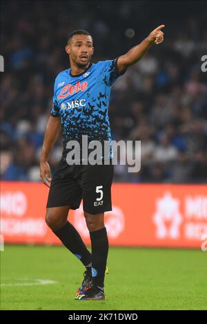 Neapel, Italien. 16. Oktober 2022. Juan Jesus von SSC Napoli gestikuliert während der Serie Ein Spiel zwischen SSC Napoli und dem FC Bologna im Diego Armando Maradona Stadium (Foto: Agostino Gemito/Pacific Press) Quelle: Pacific Press Media Production Corp./Alamy Live News Stockfoto