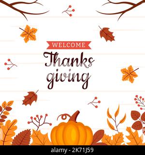 Happy Thanksgiving Feier Post Flache Hintergrund Cartoon Hand Gezeichnet Vorlagen Illustration Stock Vektor