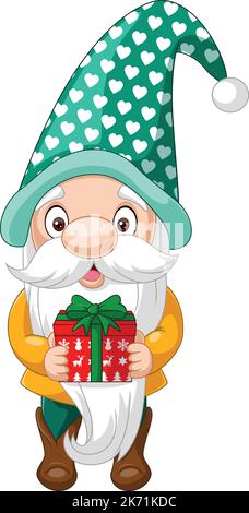 Cartoon glückliche Gnome mit einem Geschenk Stock Vektor