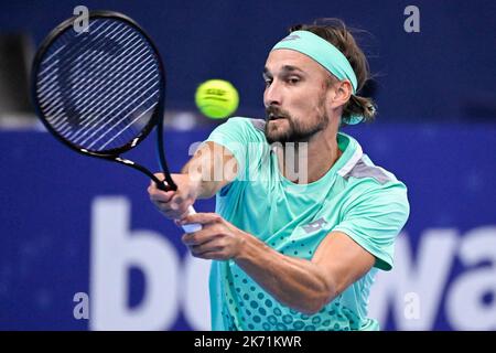 Der Belgier Ruben Bemelmans, der während des Qualifikationsspiels zwischen dem Franzosen Blancaneaux und dem Belgier Bemelmans beim ATP-Turnier European Open Tennis in Antwerpen am Sonntag, den 16. Oktober 2022, in Aktion stand. BELGA FOTO LAURIE DIEFFEMBACQ Stockfoto