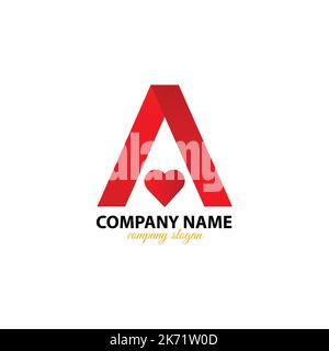 Herzförmiger Buchstabe eine Logo-Symbolvorlage auf weißem, isoliertem Hintergrund. Stock Vektor