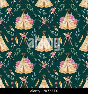 Aquarell Boho Muster Vektor Design Illustration Stock Vektor