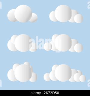 3D Darstellung einer Wolke isoliert auf grauem Hintergrund. Weiche runde Cartoon flauschige Wolken Nachbildung Symbol. 3D Vektorgrafik für geometrische Formen Stock Vektor
