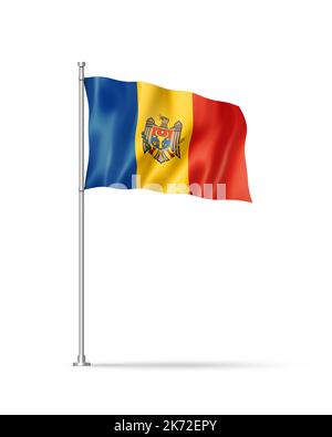 Moldawien-Flagge, Abbildung 3D, isoliert auf weiß Stockfoto