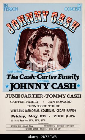 Johnny Cash - The Cash-Carter Family - Tennessee Three - Konzertposter Cedar Rapids (1977) Stockfoto