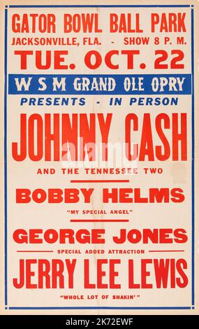 Johnny Cash and the Tennessee Two - Jerry Lee Lewis, Bobby Helms, George Jones - Gator Bowl Ball Park Konzertposter (1957) Stockfoto