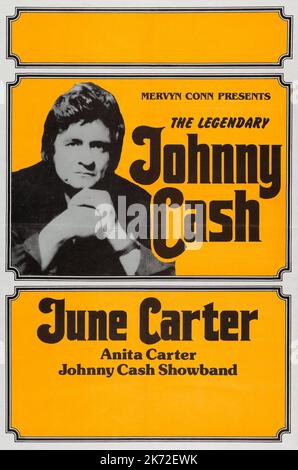 Johnny Cash großes Konzertposter der 1970er Jahre mit seiner Frau June Carter. Stockfoto