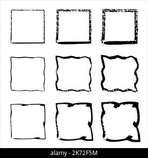 Grunge Frames Vektorset. Vektor schwarz bemalte Quadrate. Vektorrahmen Grunge Vorlagensatz. Stock Vektor