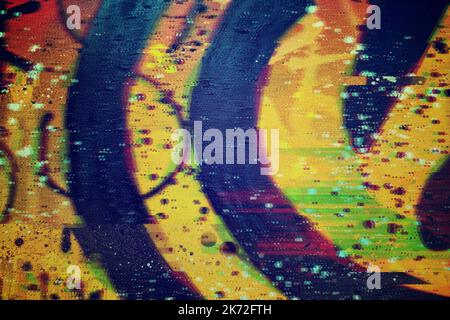 Abstrakt futuristischer urbaner Gelb-, Schwarz-, Grün-Motion-Glitch-Effekt-Hintergrund Stockfoto