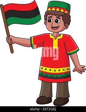 Kwanzaa Junge mit einer Flagge Cartoon farbige Cliparte Stock Vektor