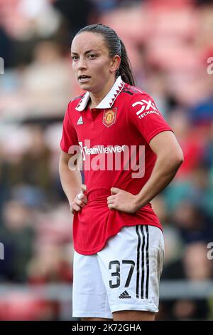 Leigh, Großbritannien. 16. Oktober 2022. Lucy Staniforth von Manchester United während des Spiels der FA Women's Super League im Leigh Sports Village, Leigh. Bildnachweis sollte lauten: Jessica Hornby/Sportimage Kredit: Sportimage/Alamy Live News Stockfoto