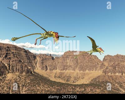 Pterosaur Peteinosaurus über einer Berglandschaft Stockfoto