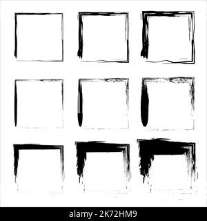 Handgezeichnete Rahmen. Vektor schwarz bemalte Quadrate. Satz Grunge-Quadrat. Stock Vektor