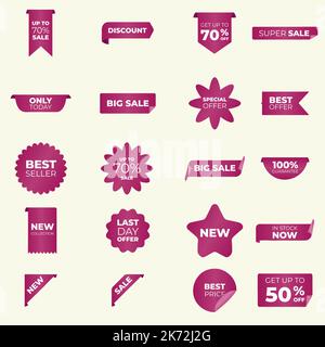 Rote Scroll-Banner mit großem Verkaufstext. Sale-Tag-Set. Promotion Preisschild Mega Sale. Stock Vektor