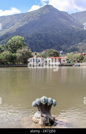 Statue einer naag oder Naga im Taudaha See in der Nähe von Kathmandu Stockfoto