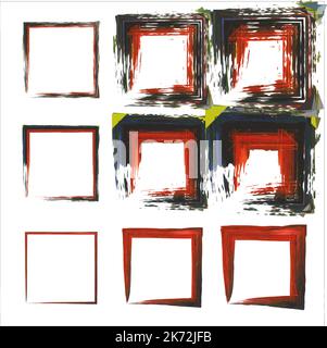 Handgezeichnete Rahmen. Handgezeichneter quadratischer Rahmen. Satz Grunge-Quadrat. Stock Vektor