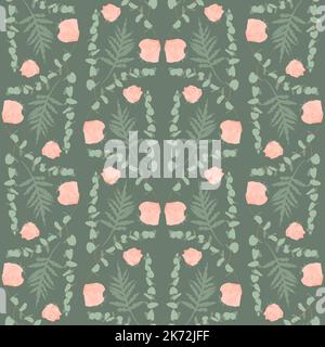 Nahtloses Boho-Muster mit Eukalyptus, Rosenblüten und Palmblättern Stock Vektor