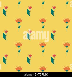 Sommerlich mit nahtlosem Blumenmuster. Einfache Formen. Skizzenzeichnung. Naturmotiv. Stockfoto