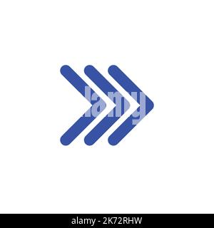 Dreifaches Pfeilsymbol zeigt auf das flache Design rechts auf weißem, isoliertem Hintergrund. Stock Vektor