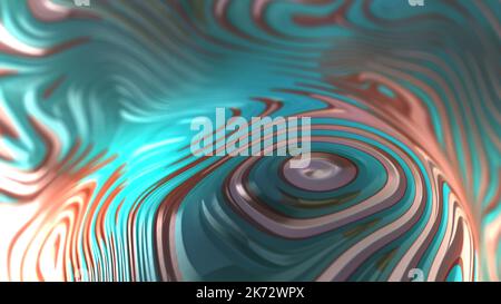 3D Rendering von abstraktem Objekt in hyperrealistischer Szene mit farbenfroher flüssiger Marmoreffekt-Textur Stockfoto