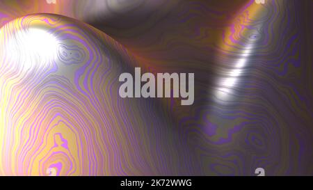 3D Rendering von abstraktem Objekt in hyperrealistischer Szene mit farbenfroher flüssiger Marmoreffekt-Textur Stockfoto