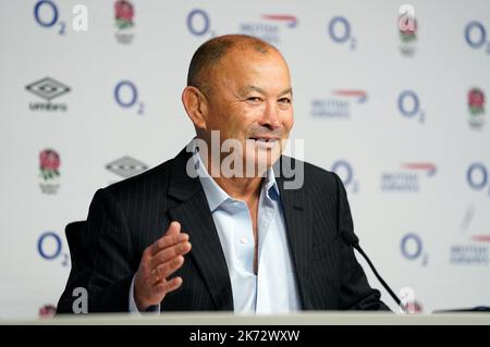 England-Cheftrainer Eddie Jones während einer Medienbesprechung im Twickenham Stadium, London. Bilddatum: Montag, 17. Oktober 2022. Stockfoto