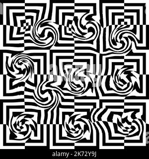Optisches Muster. Psychedelischer Nahtlosdruck. Einfacher abstrakter Hintergrund mit verzerrter Op-Art-Struktur. Modisches Retro-Muster im Vintage-Stil. Stock Vektor